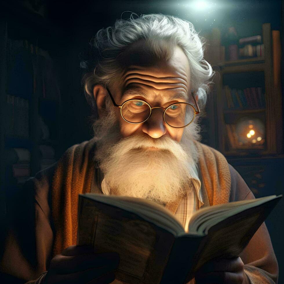 old grandfather who is reading a book, AI Generative photo