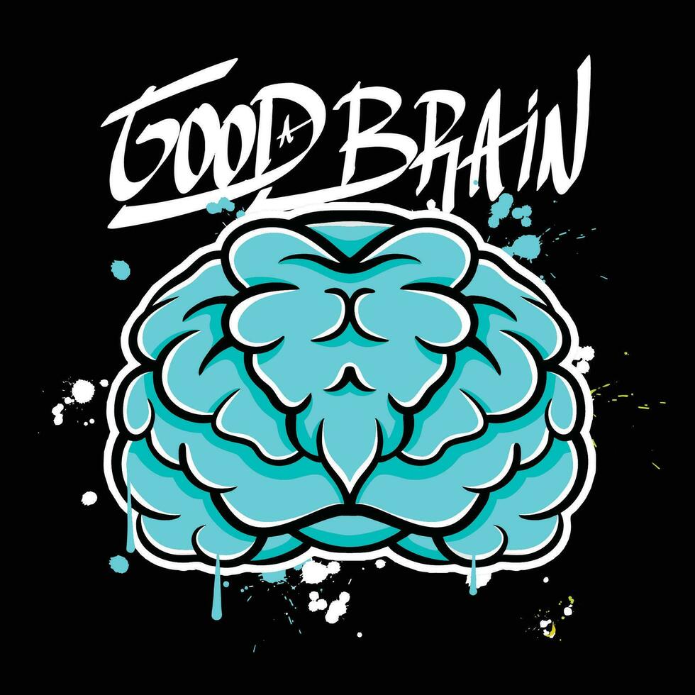 vector graffiti hand drawn brain with slogan good brain designs for streetwear illustration