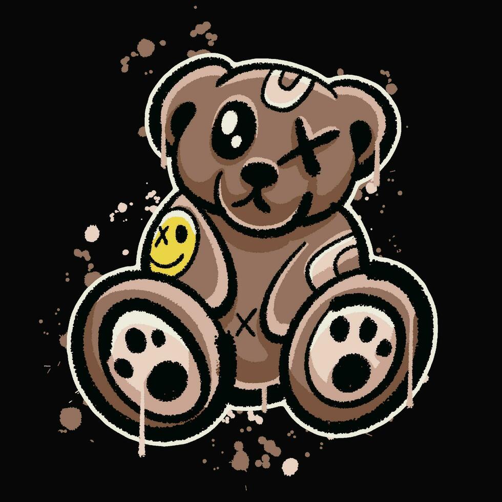 vector graffiti hand teddy bear designs for streetwear illustration