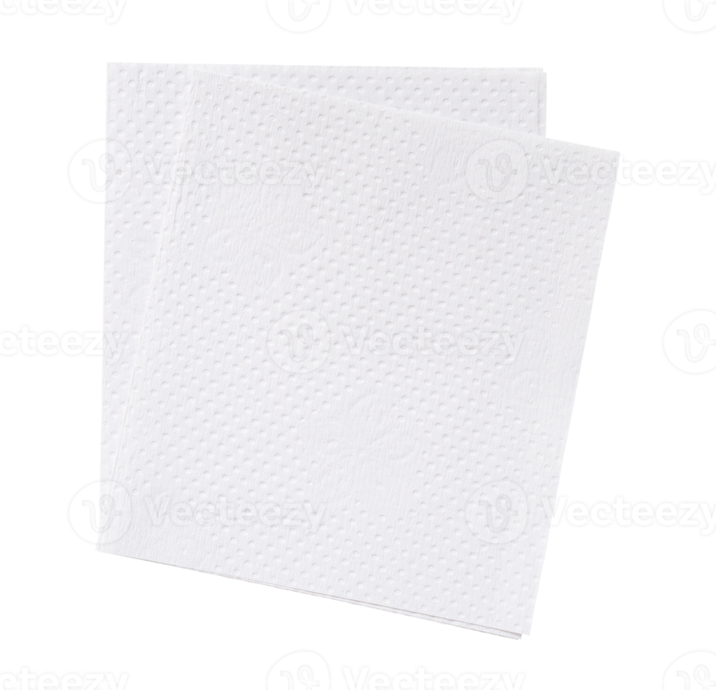 Two folded pieces of white tissue paper or napkin in stack tidily prepared for use in toilet or restroom isolated with clipping path in png format