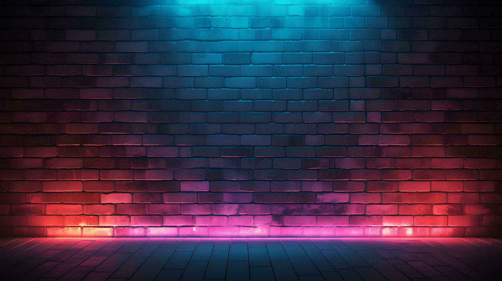 Modern futuristic neon lights on old brick wall background grunge texture, AI Generative photo