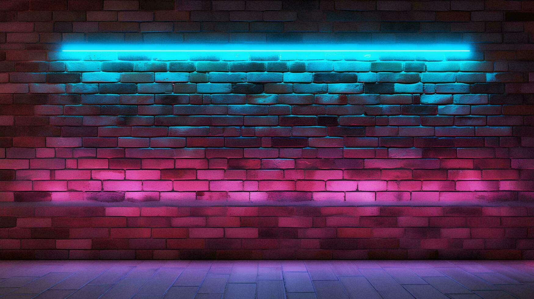 Modern futuristic neon lights on old brick wall background grunge texture, AI Generative photo