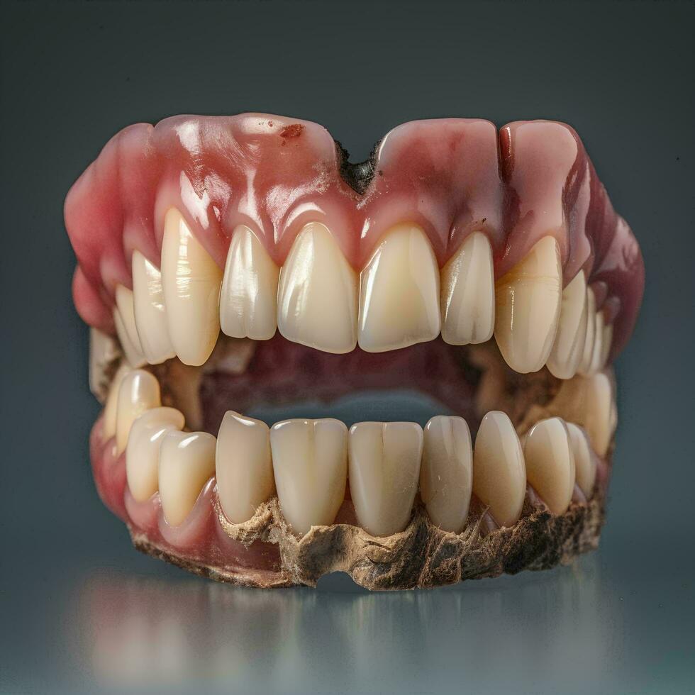 portrait of intact teeth and damaged teeth, AI Generative photo