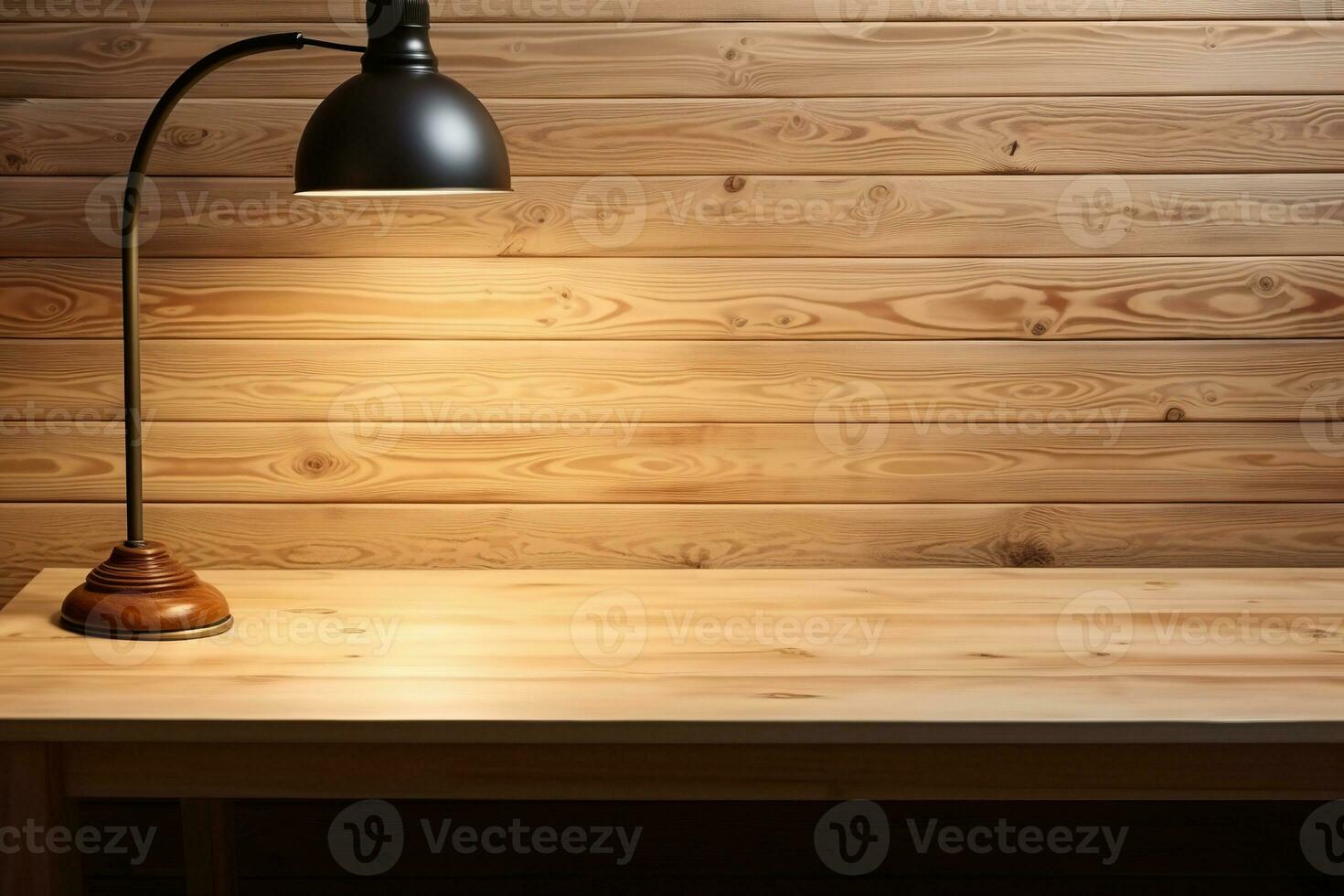 Table lamp on a wooden table. Generated by artificial intelligence photo