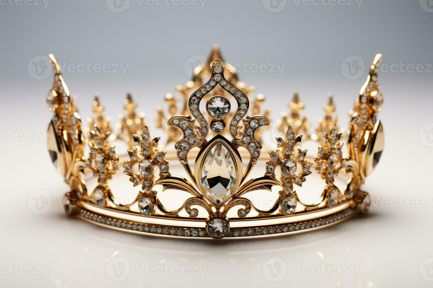 Golden crown with precious stones on a white background. Generated by artificial intelligence photo