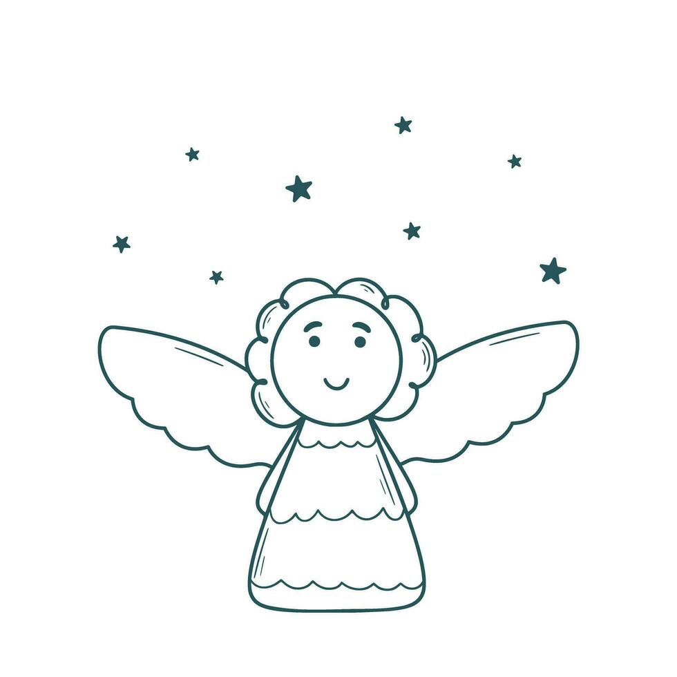 Cute girl angel ink doodle sketch vector