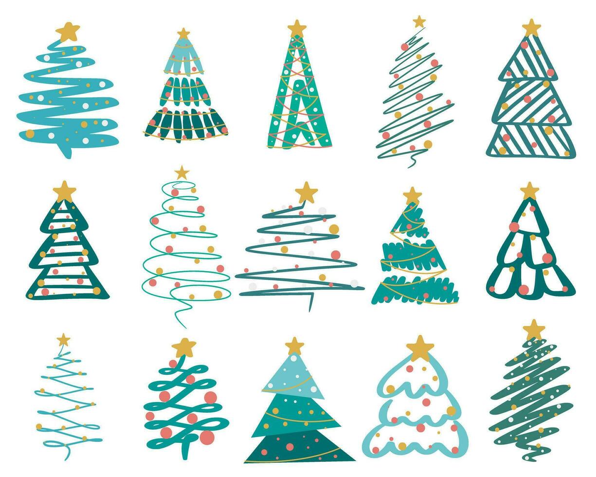 Christmas fir hand drawn set vector