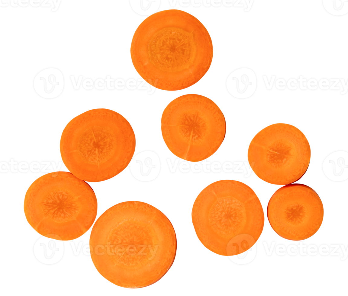 Beautiful orange  carrot slices in set isolated with clipping path in png file format