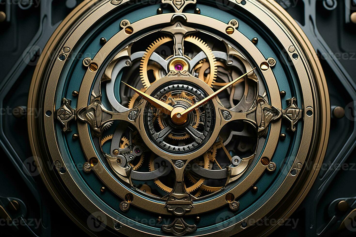 Mechanical watch with hands and clock mechanism. Large mechanical clock on the tower. Generated by artificial intelligence photo