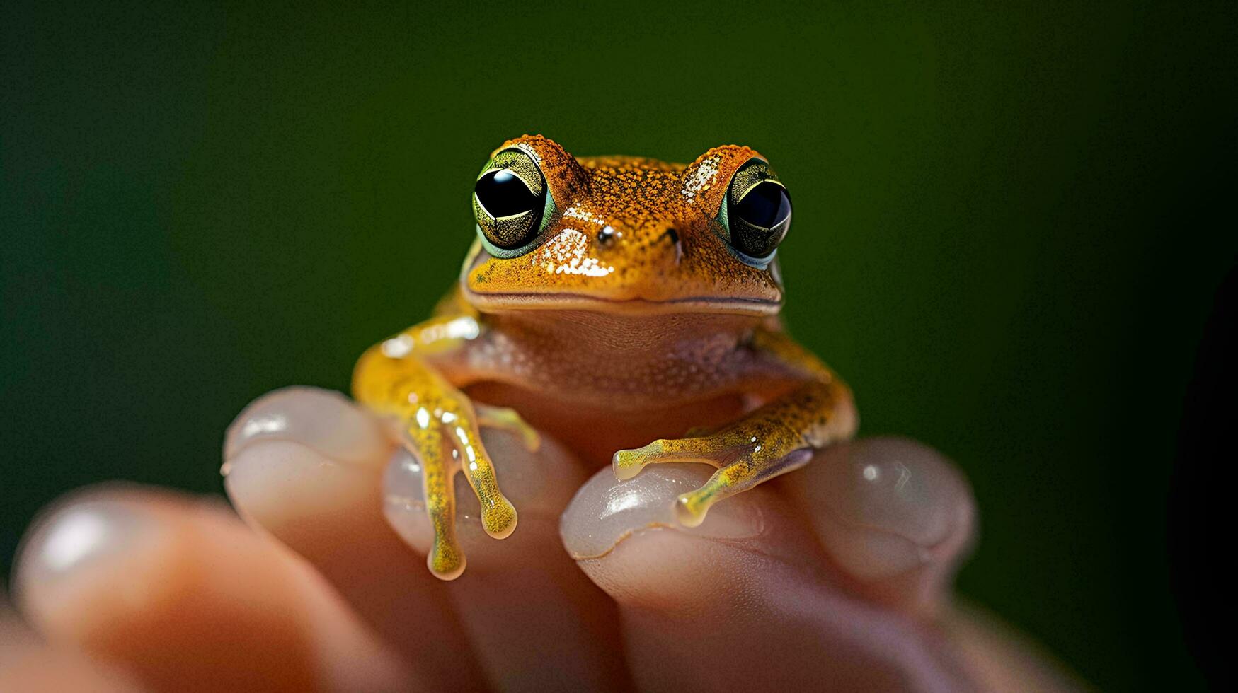 a small frog perched on a human finger, AI Generative photo