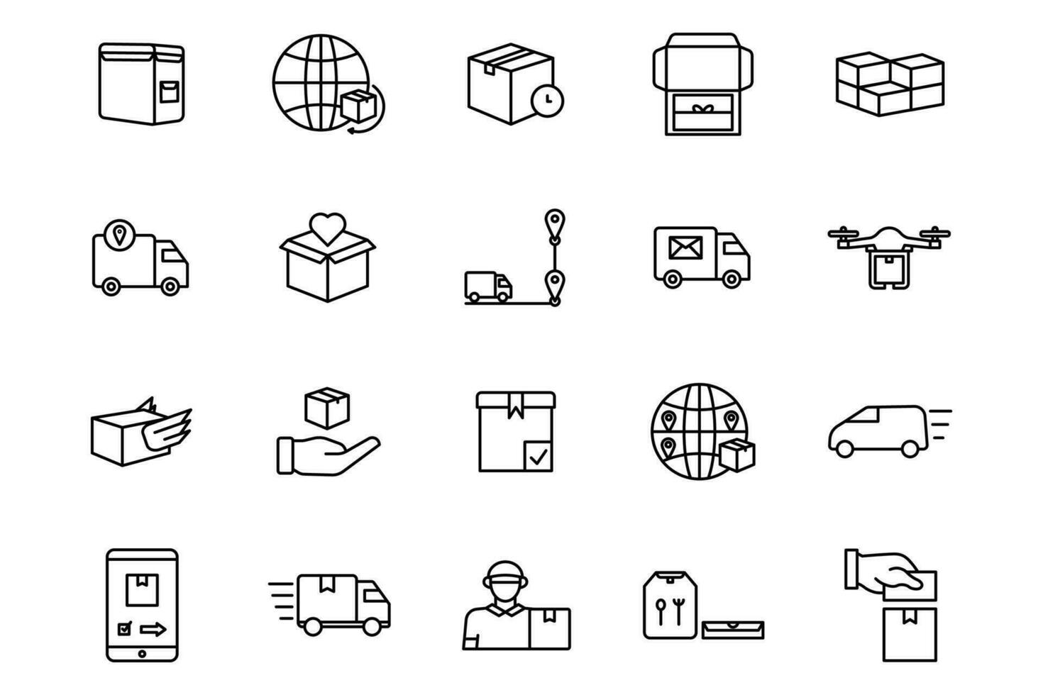 delivery icon set. delivery, bag, international, shipping, unboxing, package, stack, packages, tracking, progress, etc. line icon style. simple vector design editable