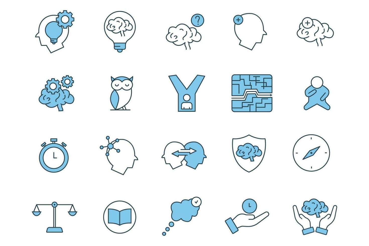 critical thinking icon set. critical, thinking, idea, think, brain, question, mindset, owl, etc. flat line icon style. Simple vector design editable