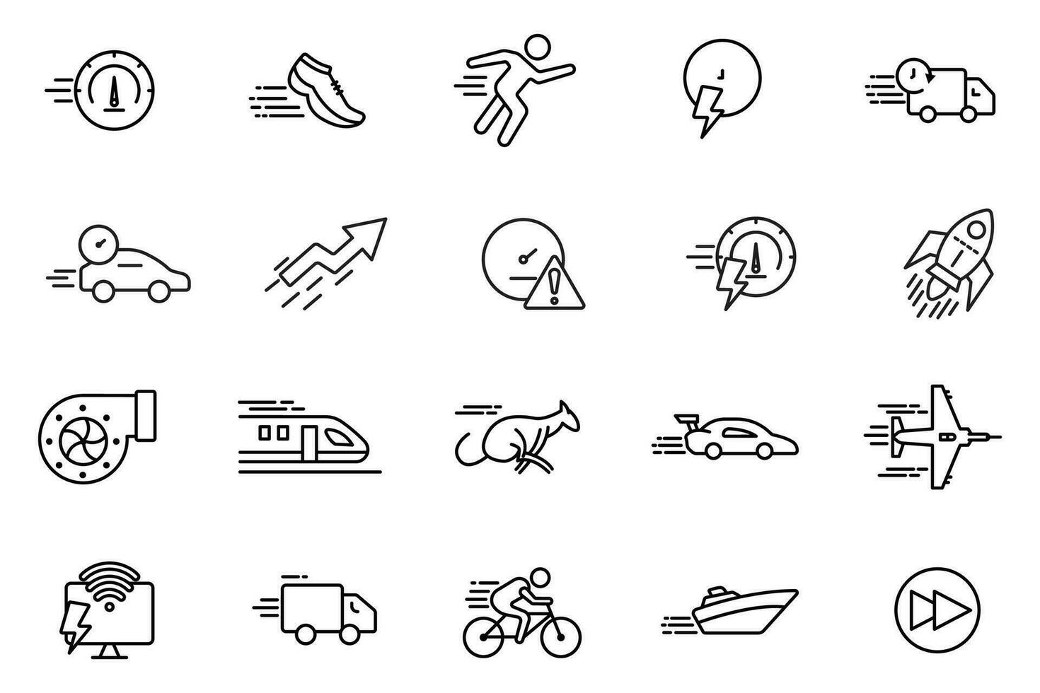 Speed icon set. speed, speedometer, running, fast, express, etc. Line icon style. Simple vector design editable
