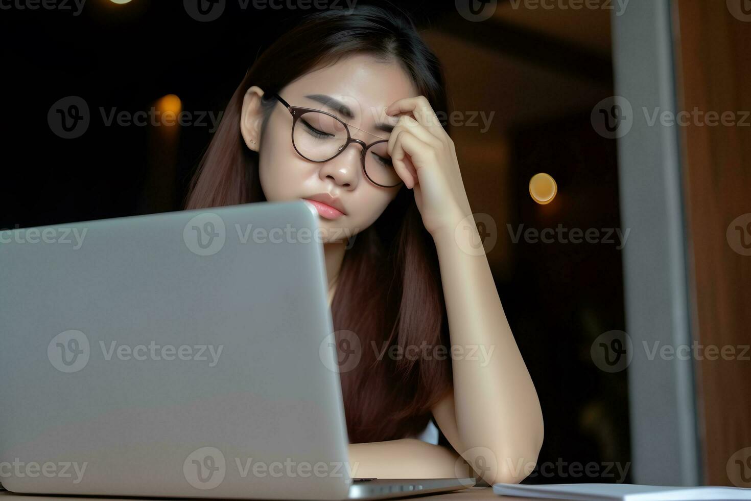Concept of headache, migraine, dizziness, stress or anxiety. AI generative photo