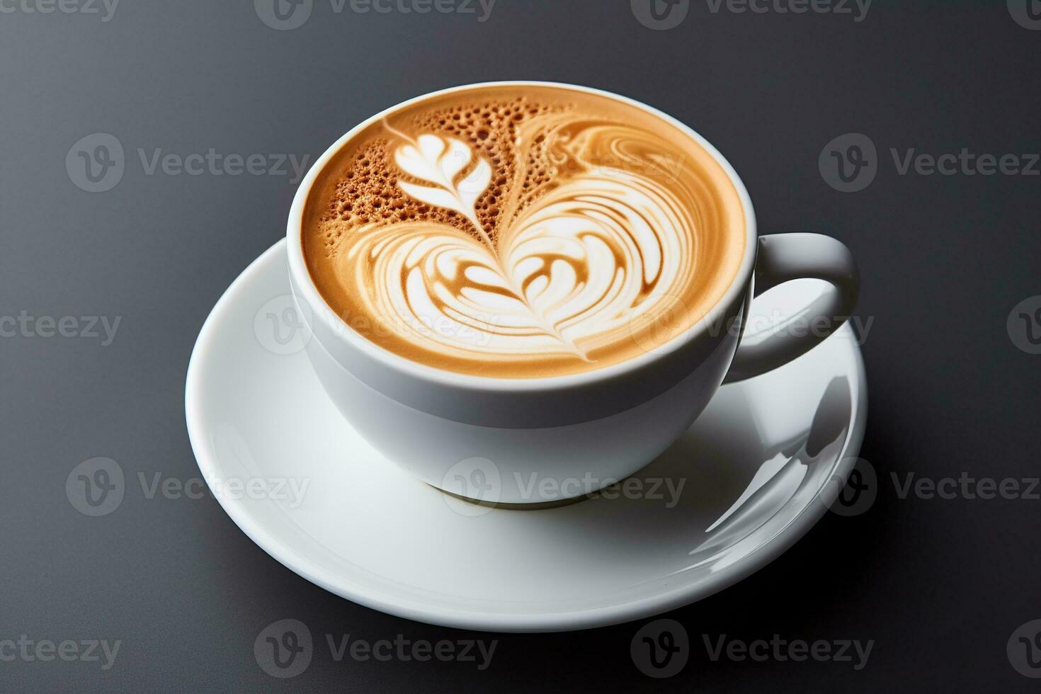 white cup of coffee with beautiful latte art. Generated by artificial intelligence photo