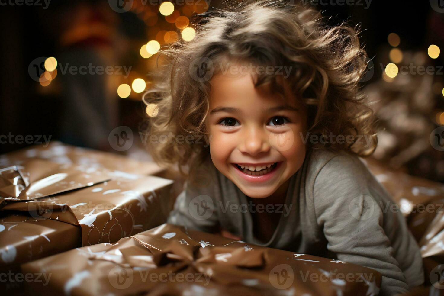 ai generado contento niños en el calle con Navidad regalos en su manos. regalos para caridad y superar a. Copiar espacio. alto calidad foto