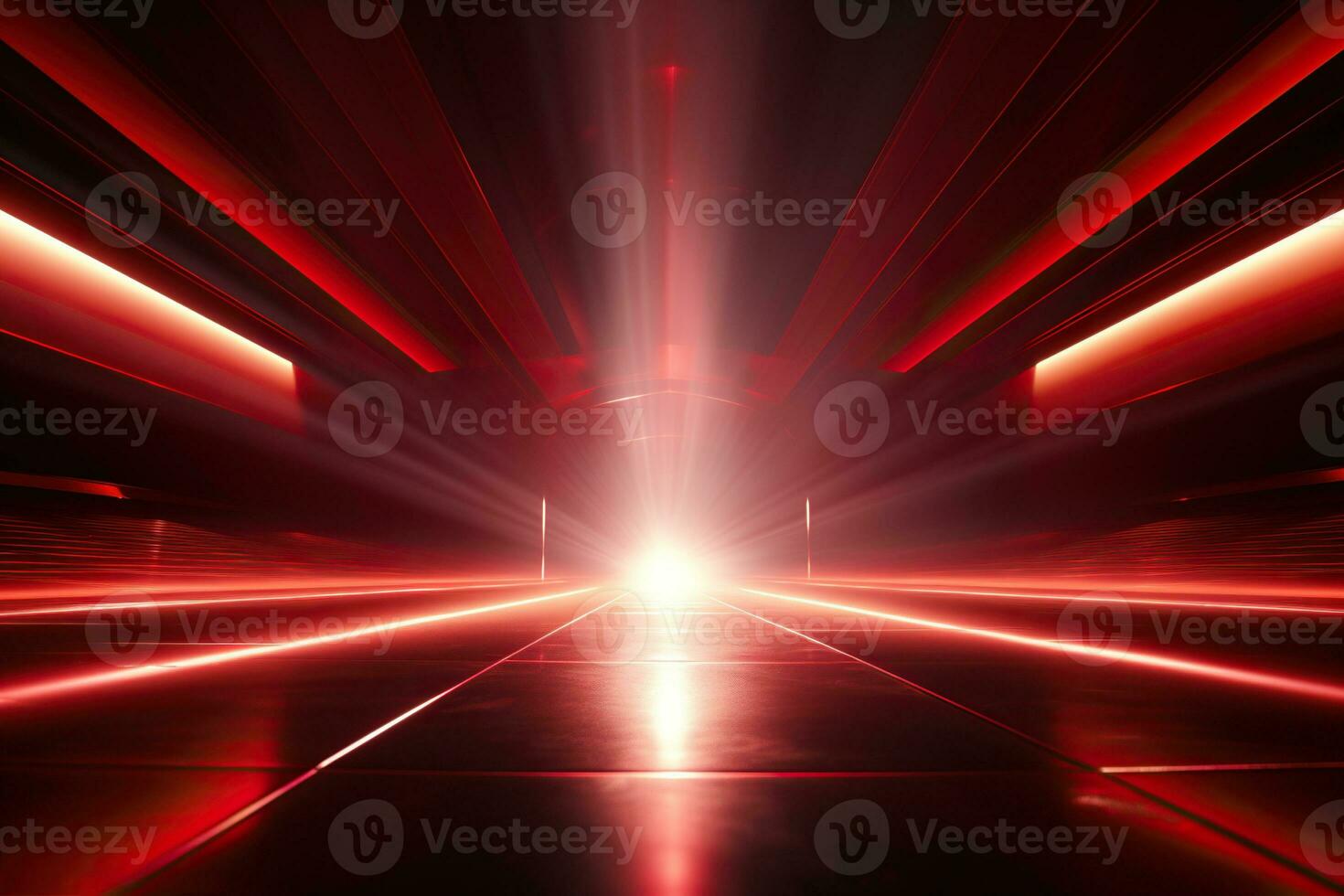 Light red tunnel. Bright rays of red light.Generated by artificial intelligence photo