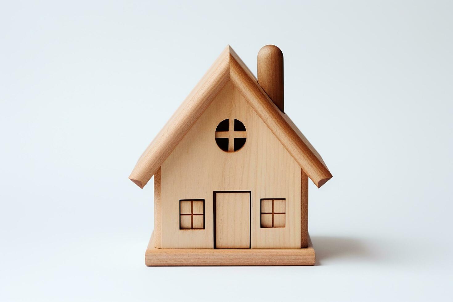 Wooden house model on a white background. Generated by artificial intelligence photo