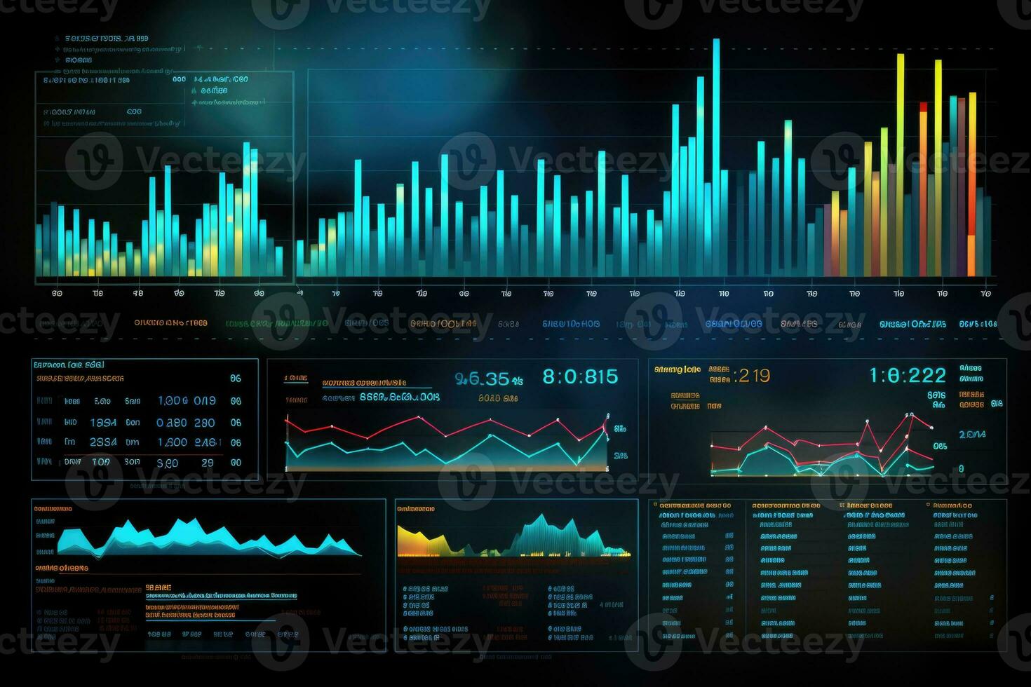 Business finance data analysis chart. Financial management technology. Virtual screen. Generated by artificial intelligence photo