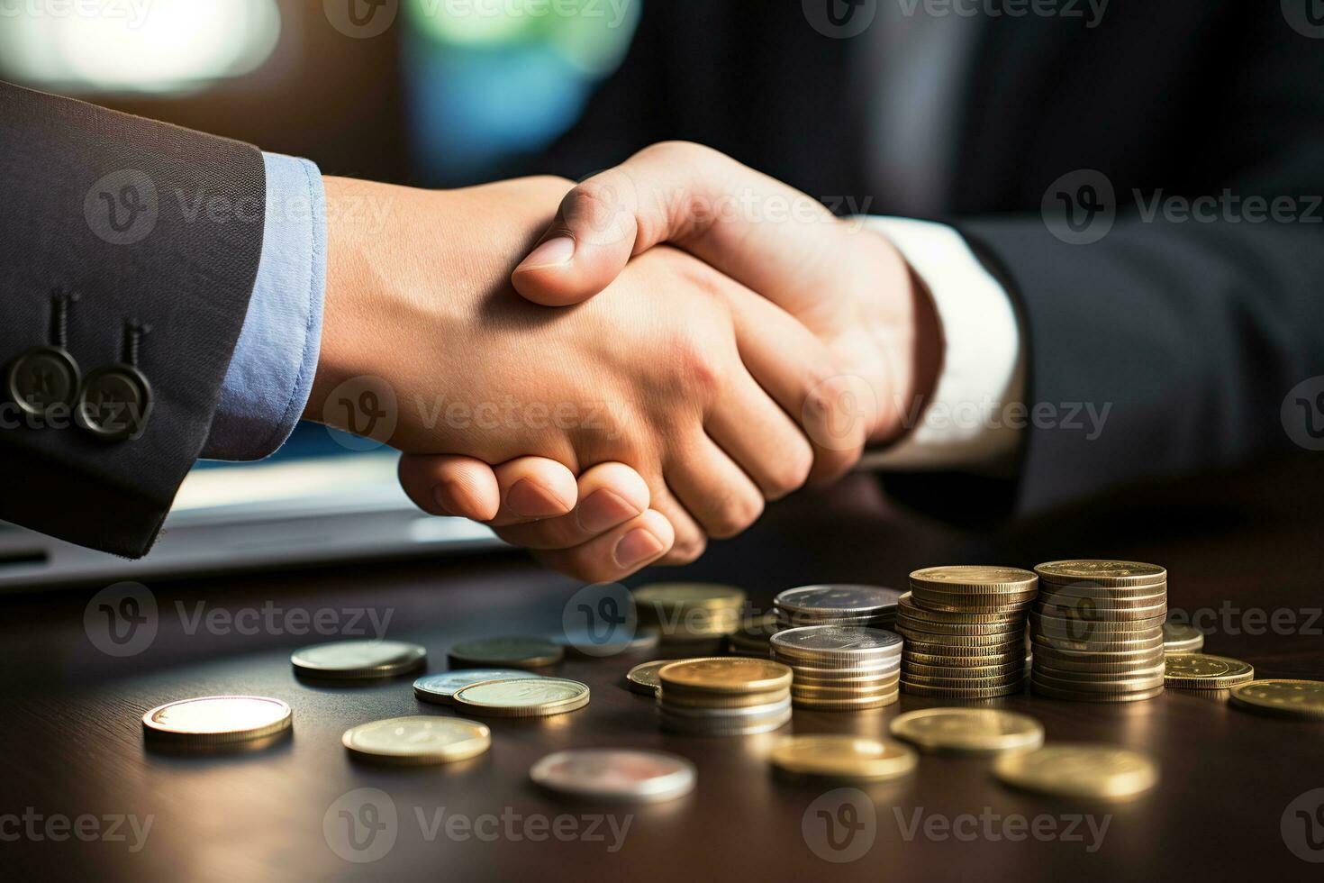 Handshake of two business men. Concluding a successful deal. Profitable business. Generated by artificial intelligence photo