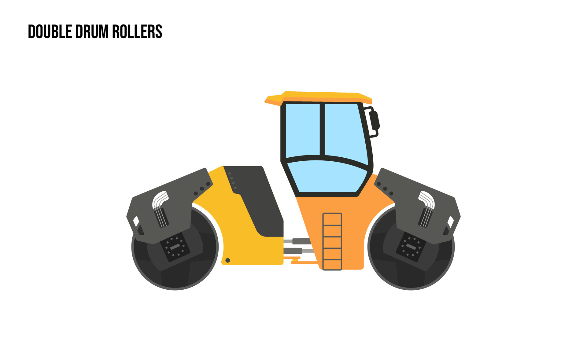 Double Drum Rollers heavy equipment Flat illustration, Double Drum