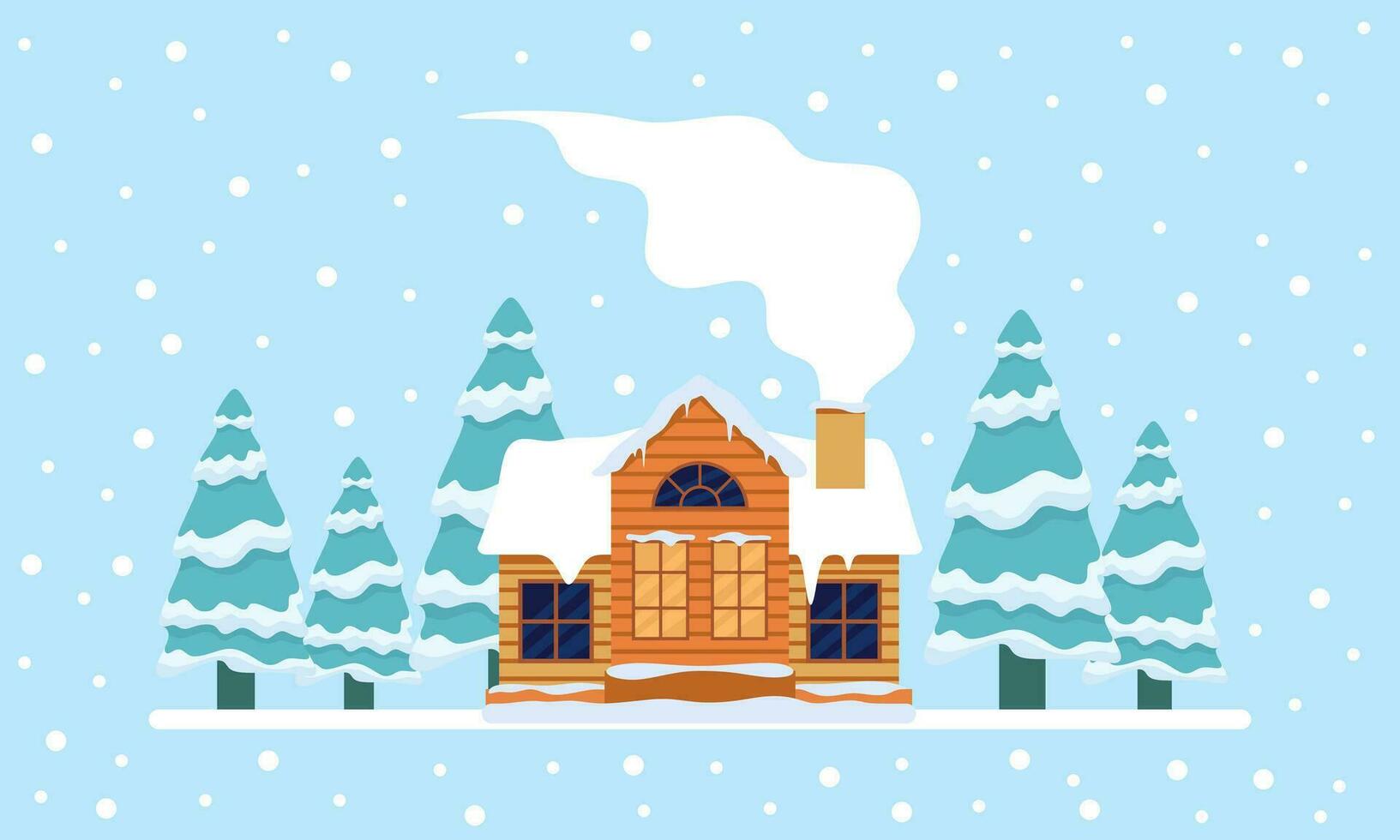 linda invierno paisaje. invierno bandera. encantador casas en un Nevado valle. horizontal paisaje. invierno cabina ilustración vector