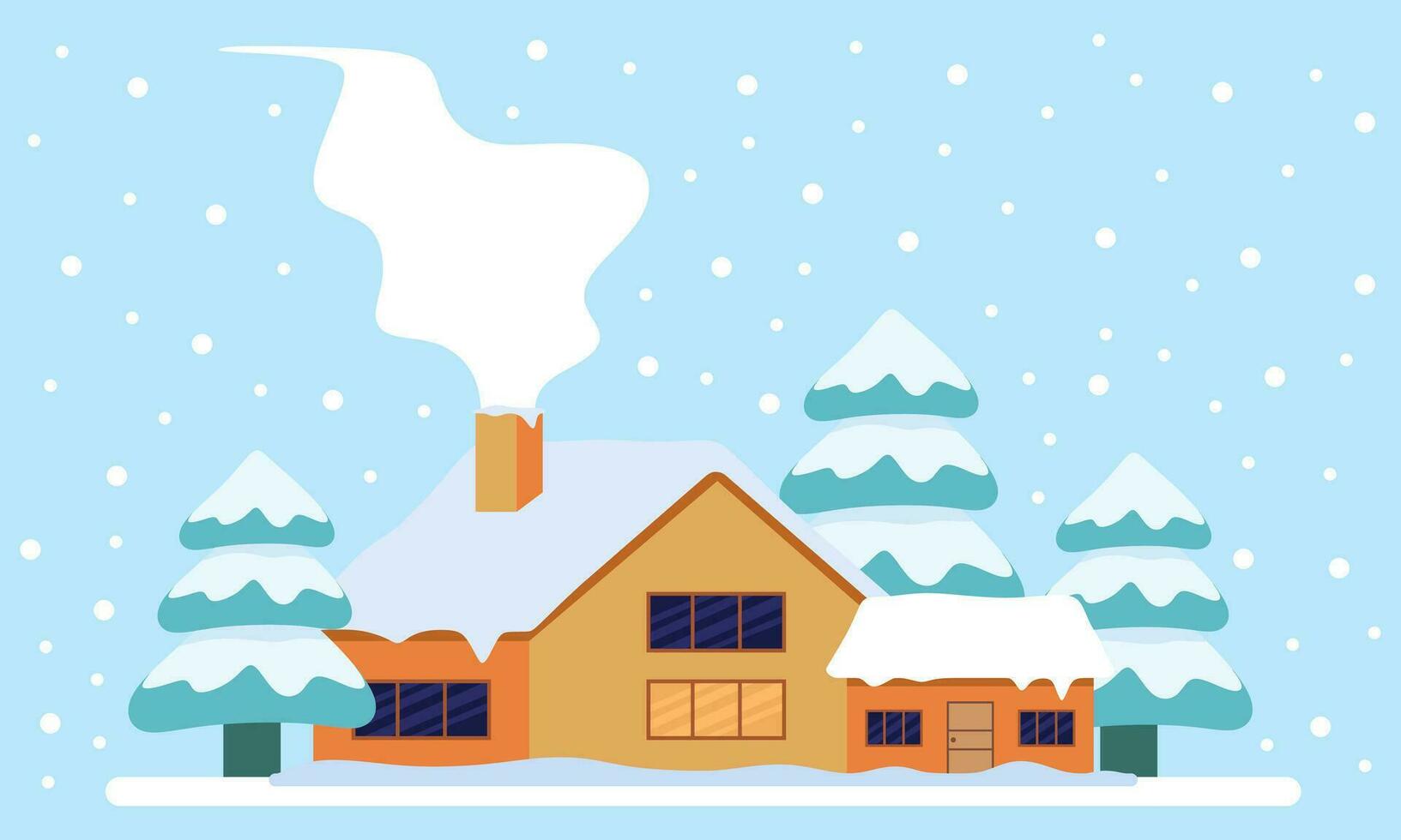 Cute winter landscape. Winter banner. Lovely houses in a snowy valley. Horizontal landscape. Winter Cabin Illustration vector