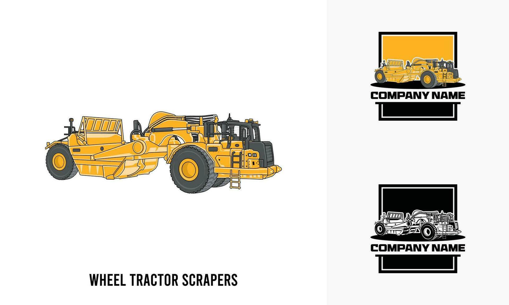 wheel tractor scraper heavy equipment illustration, wheel tractor scraper heavy equipment Logo Badge Template vector