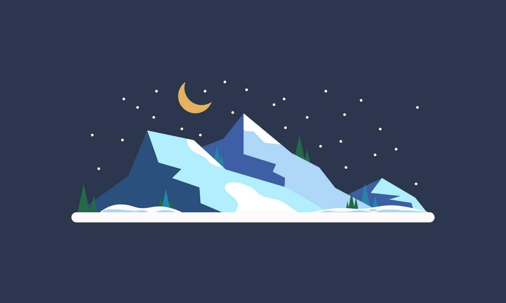 iconic winter mountain at night scene illustration vector