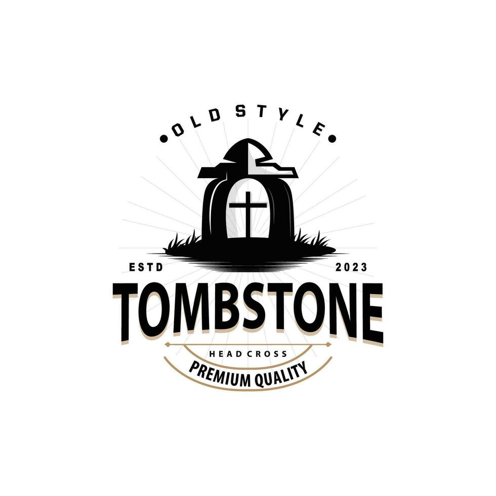 Tombstone Logo, Tomb Cemetery Cross, Simple Vintage Halloween Grave Design vector