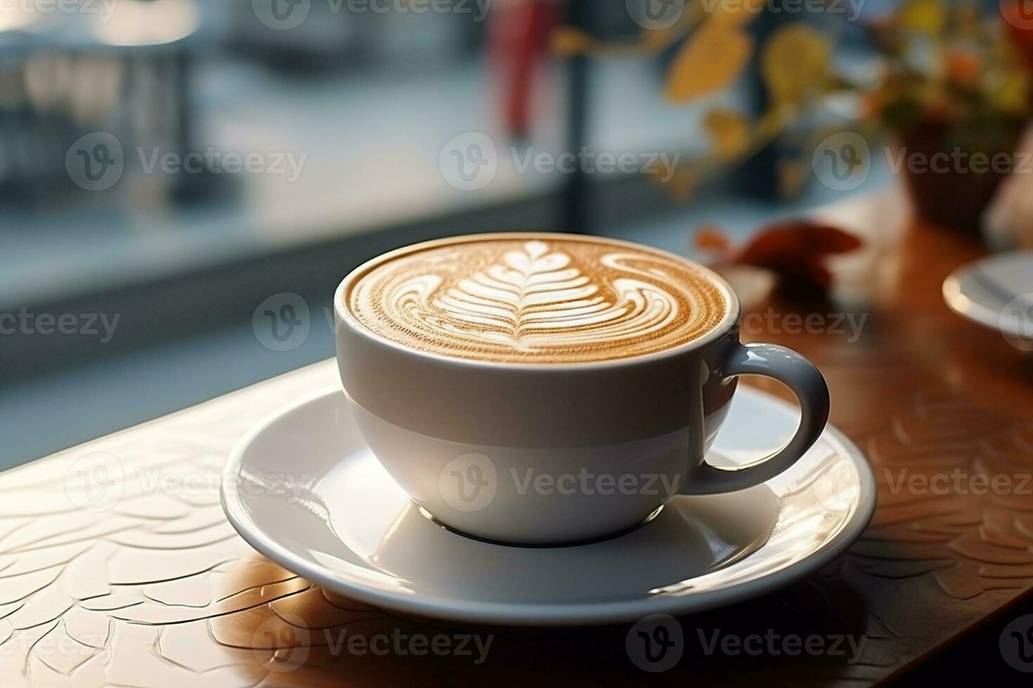 White cup of coffee with beautiful latte art. Generated by artificial intelligence photo