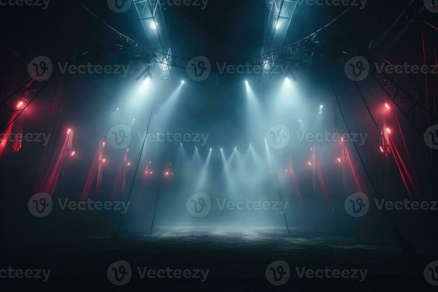 Circus arena in the light of spotlights, stage of a moving circus. Touring circus. Generated by artificial intelligence photo