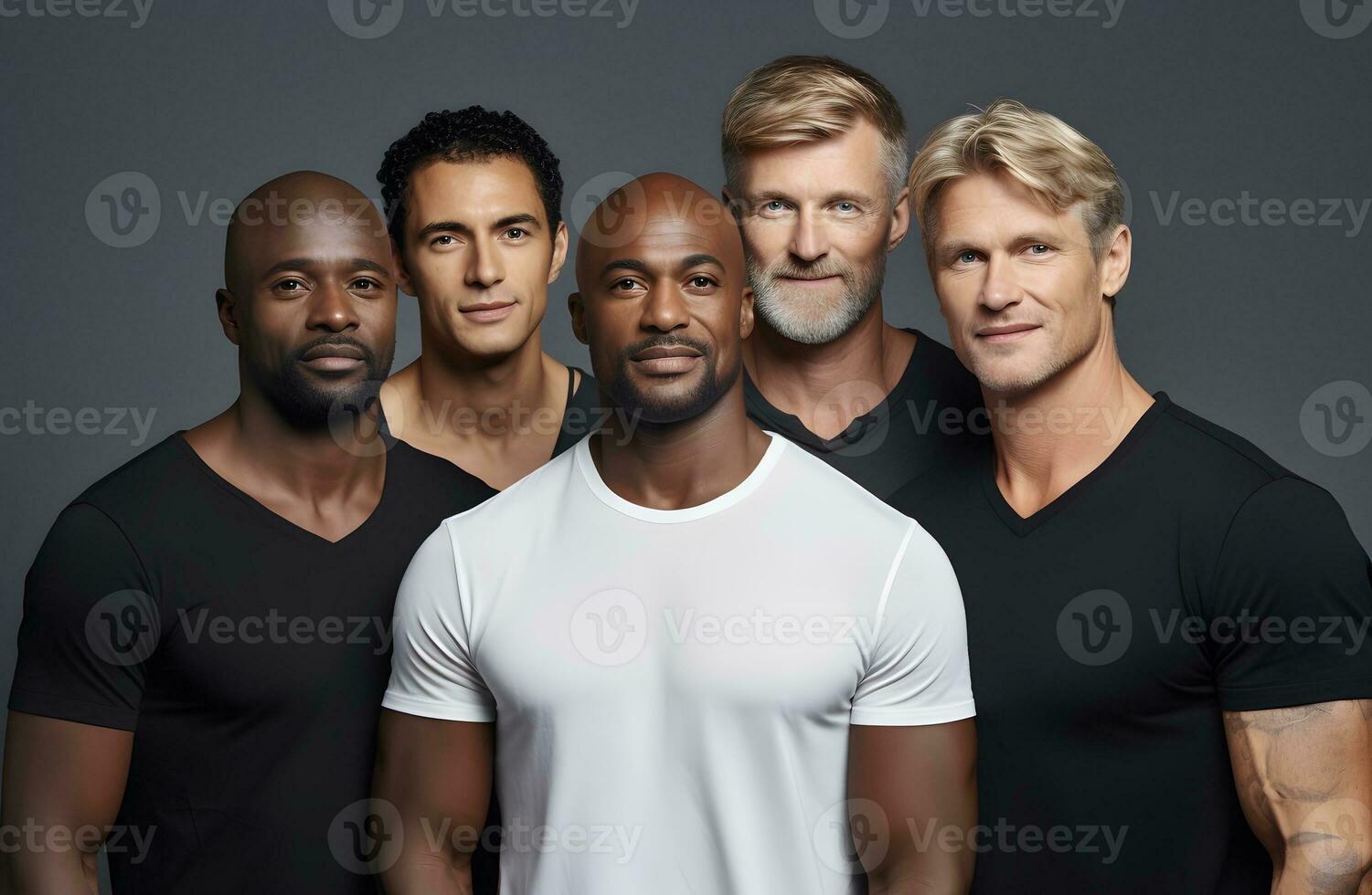 Diverse group of men standing together, multicultural male beauty, diversity concept. AI generative photo