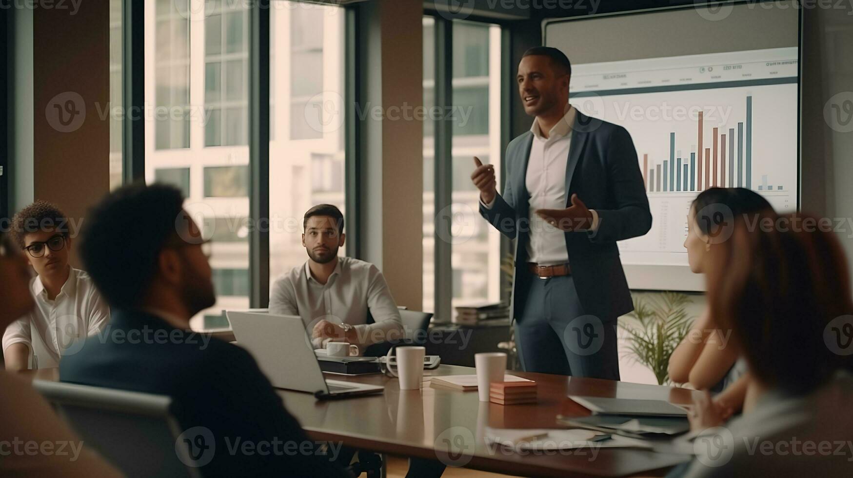 African businessman giving presentation to his colleagues in an office. photo