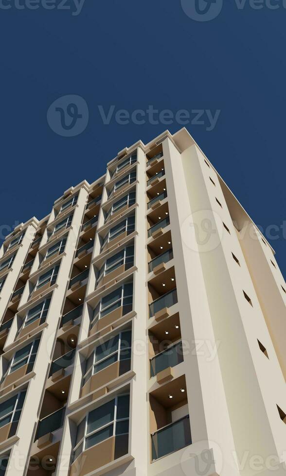 View of modern hotel over blue scene 3d render building architecture wallpaper background photo