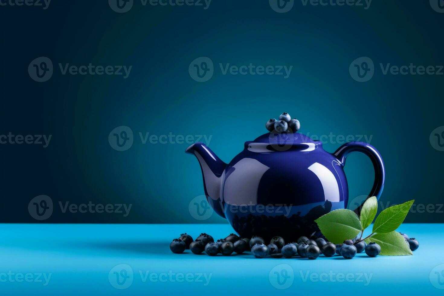 AI Generated Creative design of a teapot in the form of blueberries on a bright background photo