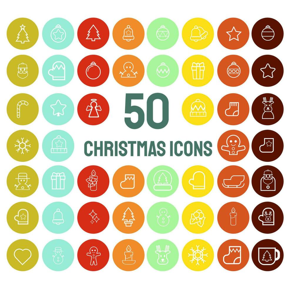 The Christmas icons 50 Bundle  for celebration or Holiday concept. vector