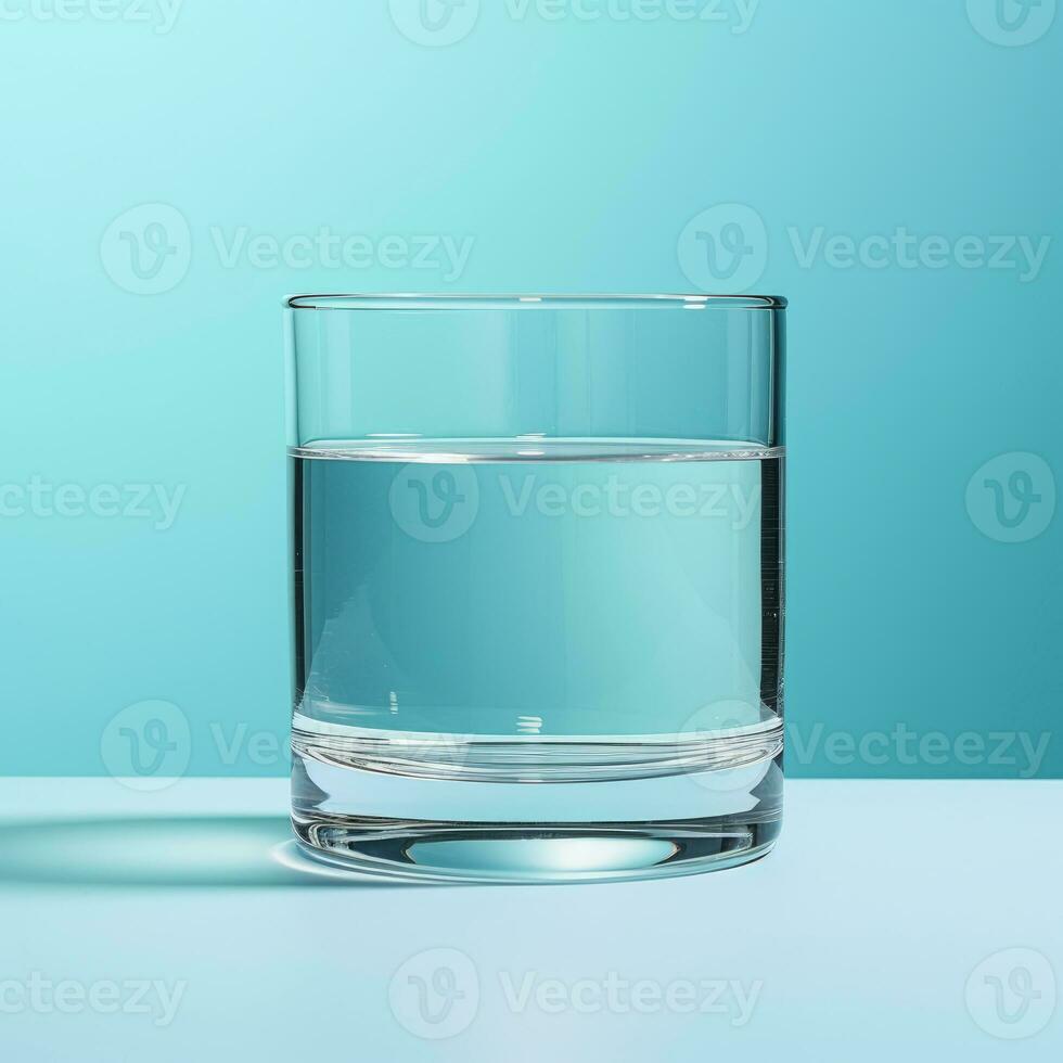 AI Generated A glass of clean drinking water on a light blue background photo