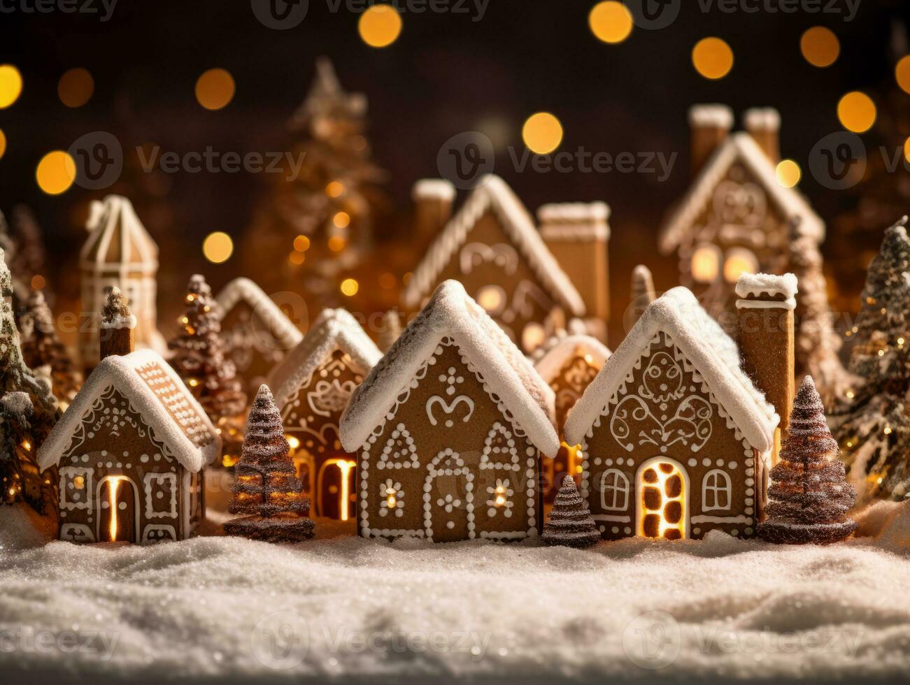 AI Generated Christmas village of gingerbread houses in neutral tones. photo