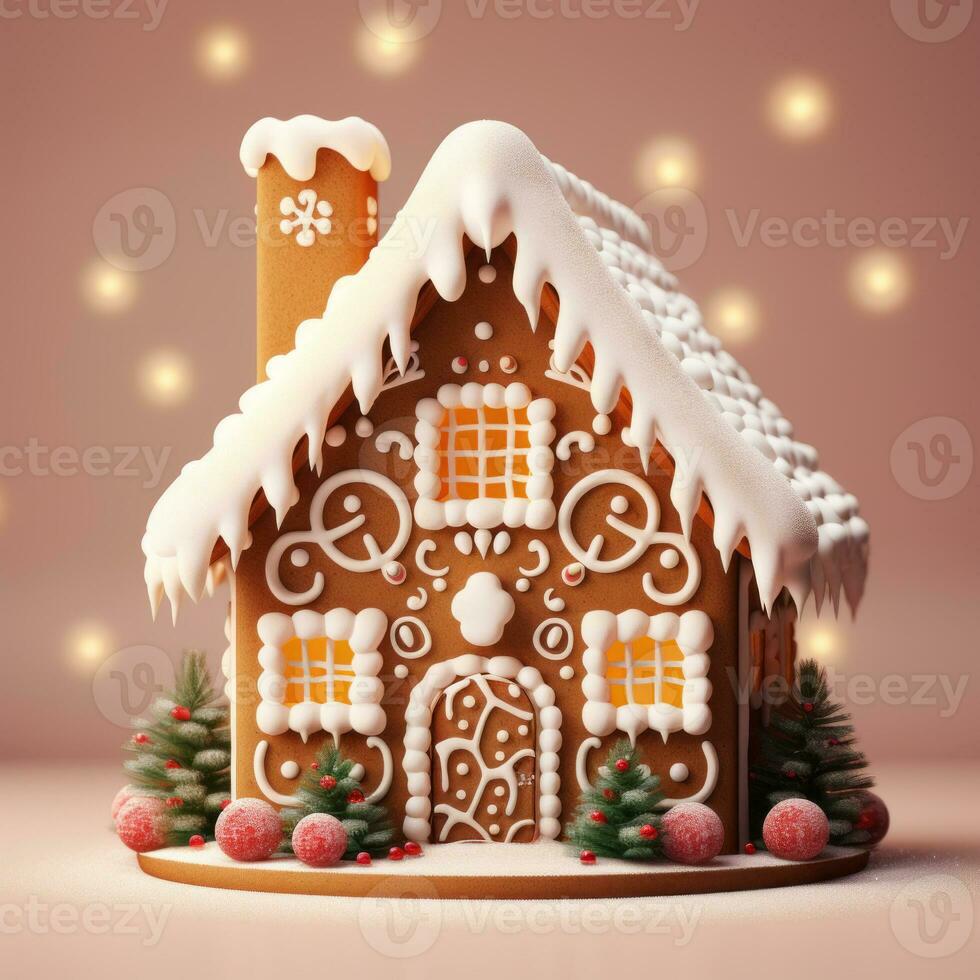 AI Generated A beautiful fairytale Christmas gingerbread house. The concept of Christmas. photo