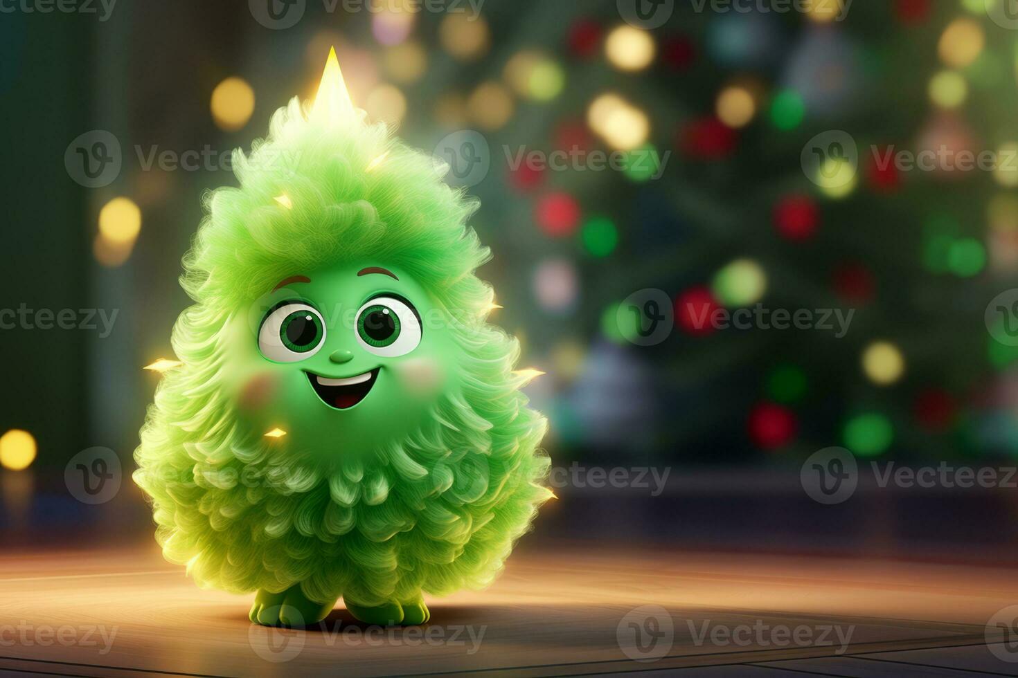 AI Generated Cute Christmas tree on a New Year background. photo