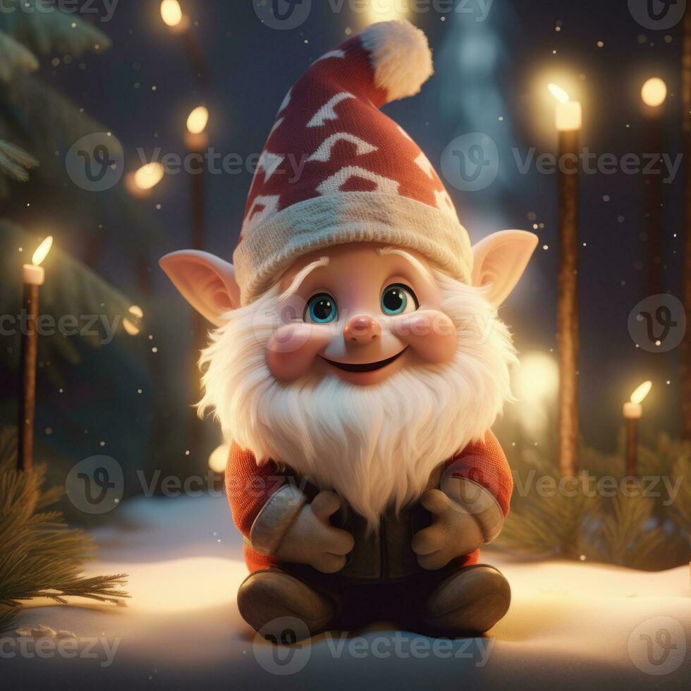 AI Generated Cute Christmas gnome on a New Year's background. photo