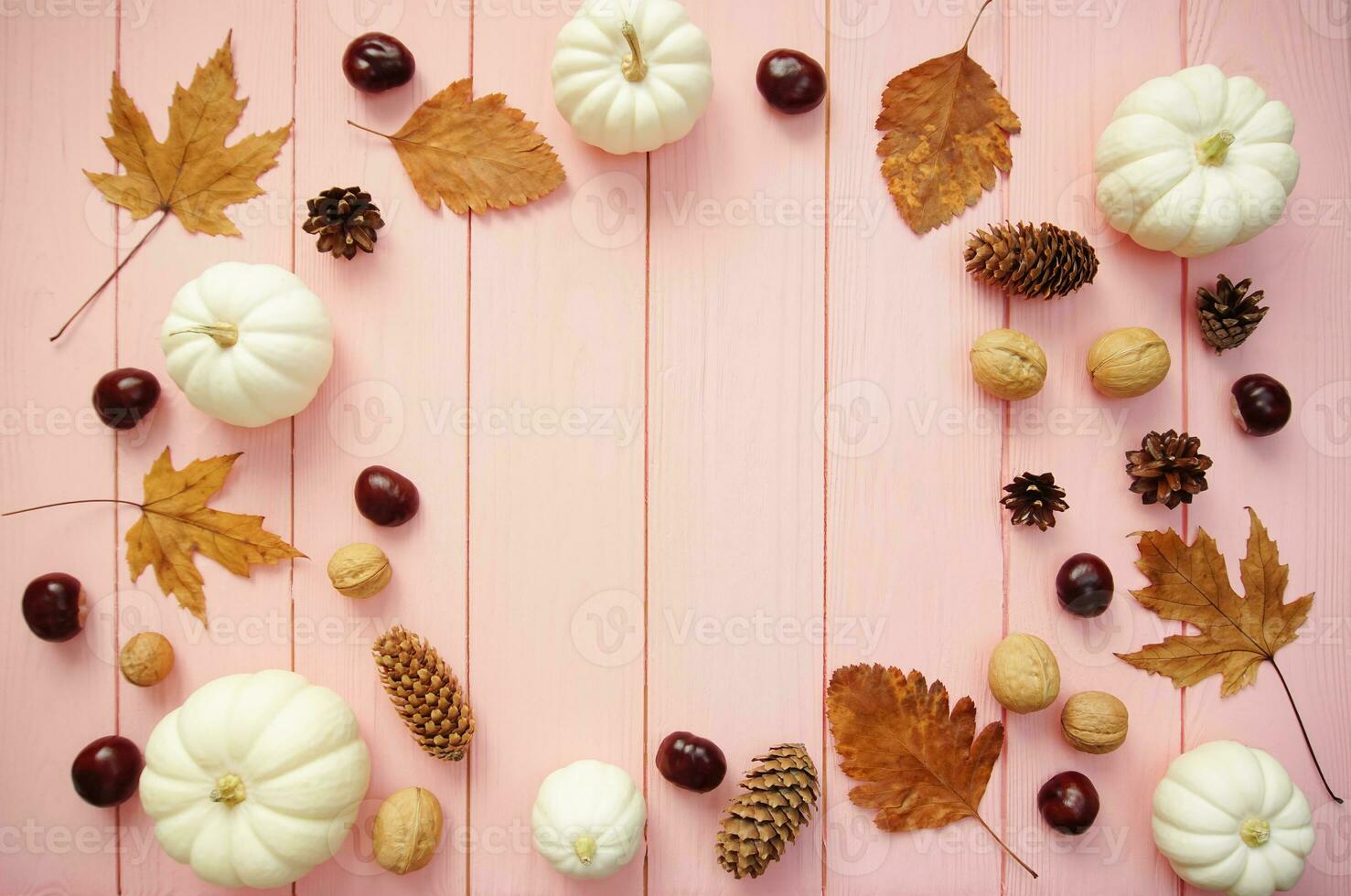 In the frame the inscription Hello autumn and autumn decor elements photo