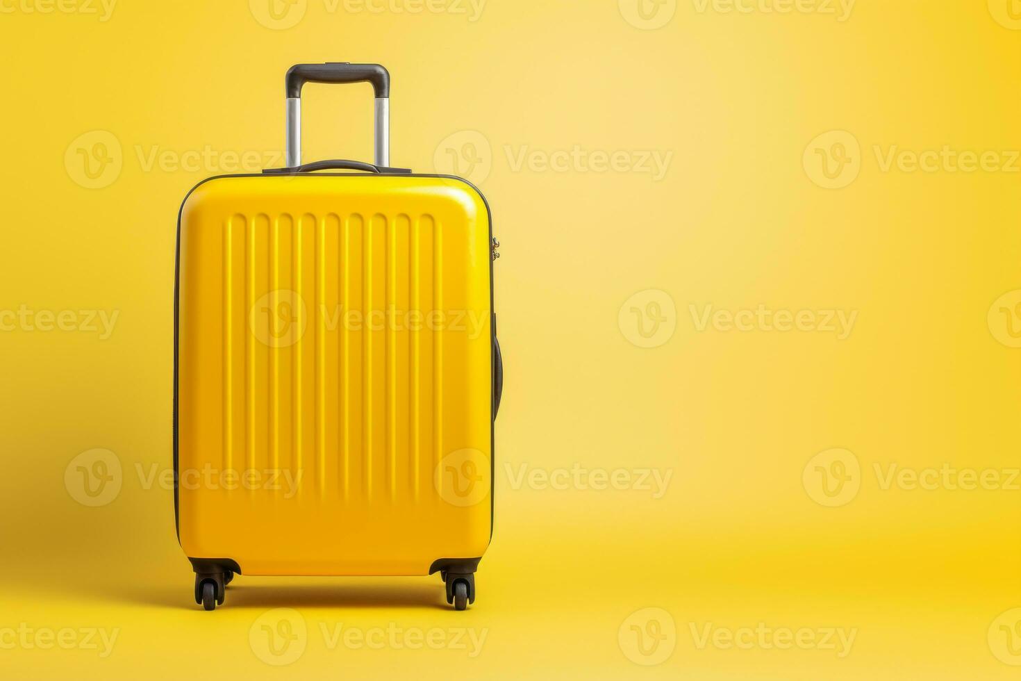 AI Generated Yellow suitcase on a yellow background. Minimalism. photo