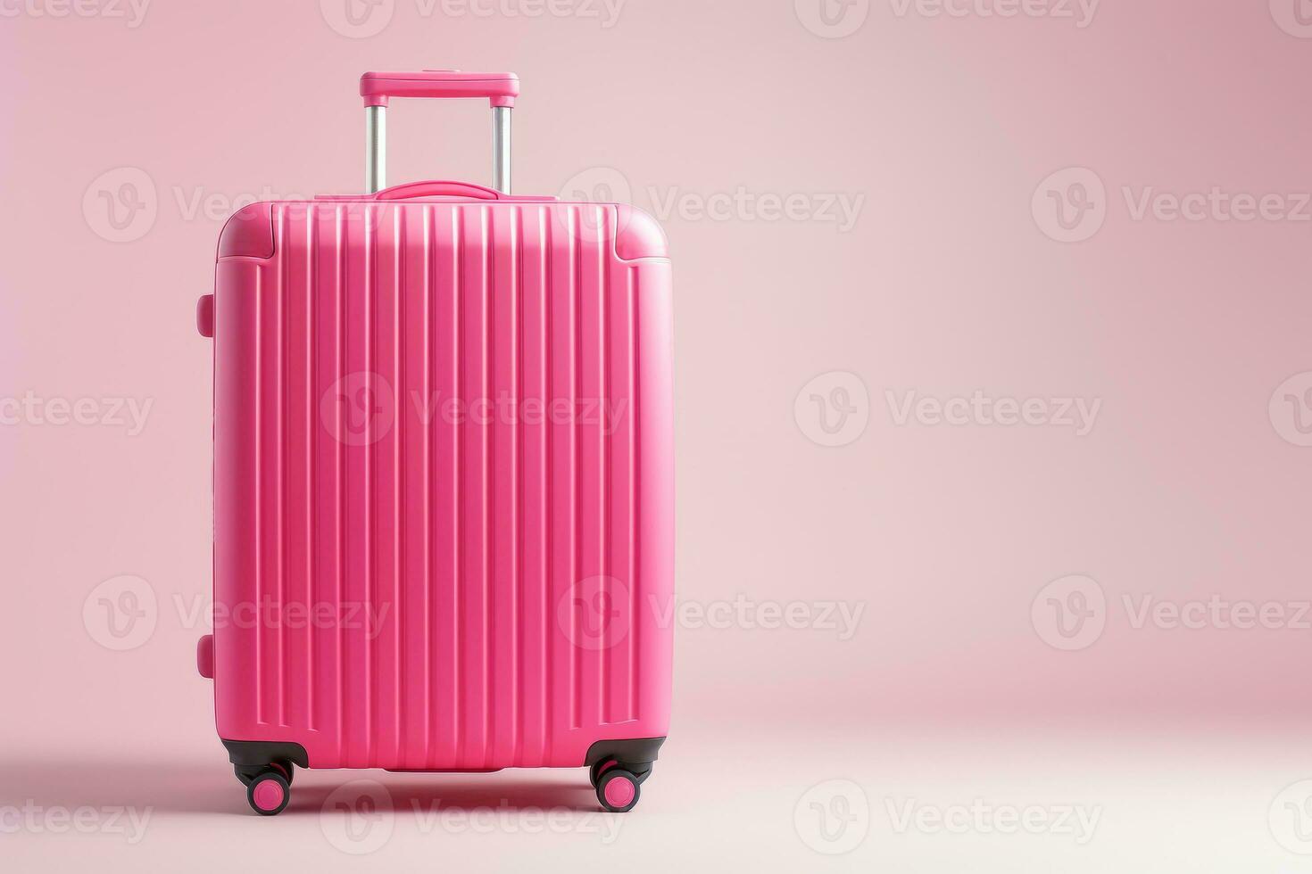 AI Generated A bright pink suitcase on a bright background. photo