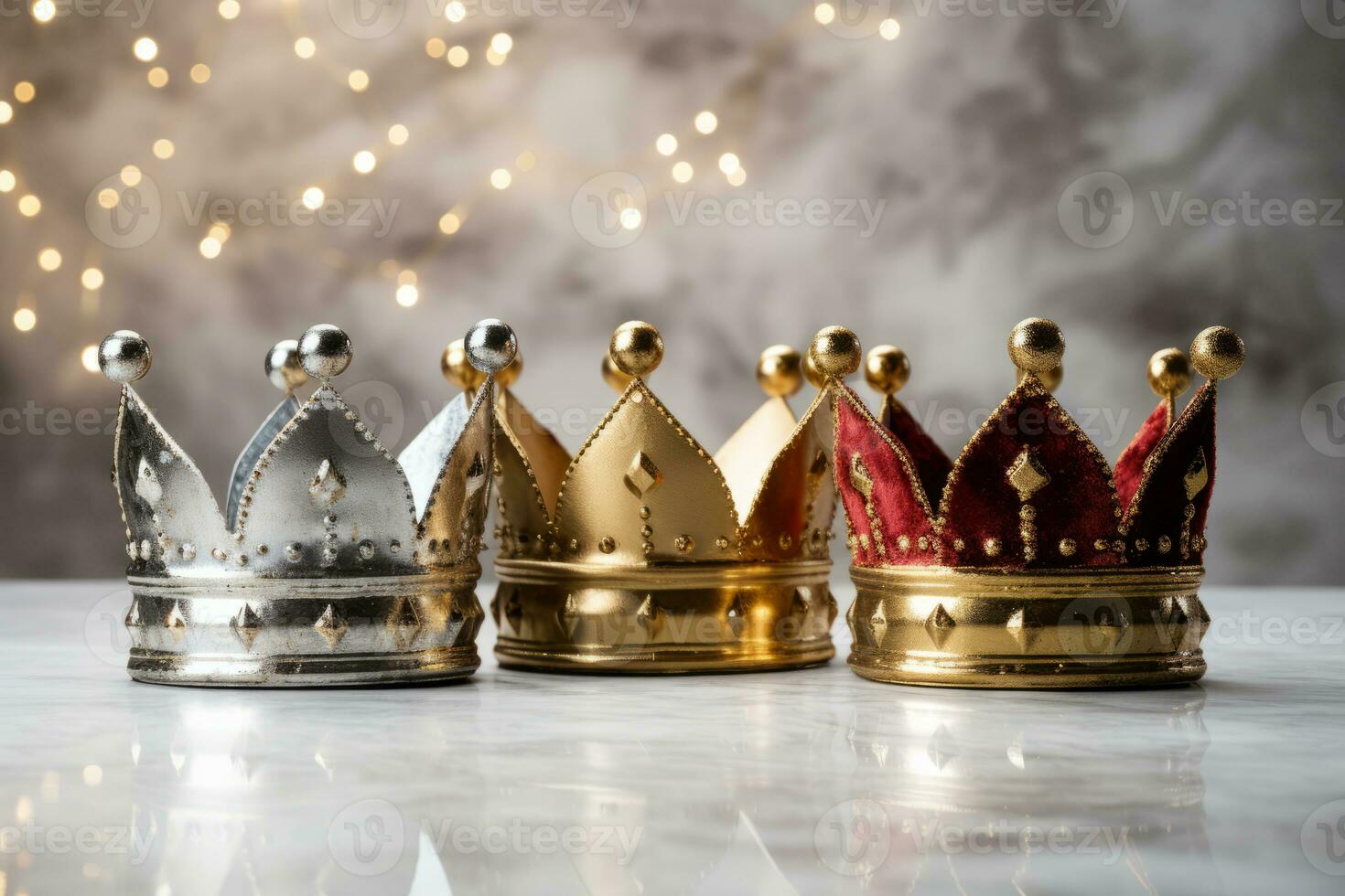 AI Generated Three crowns as a symbol of the celebration of the Day of the Three Kings photo