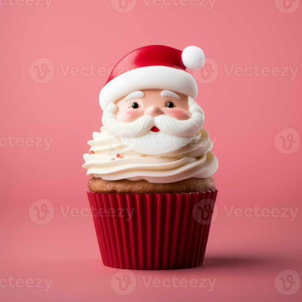 AI Generated Christmas cupcake with Santa decoration photo