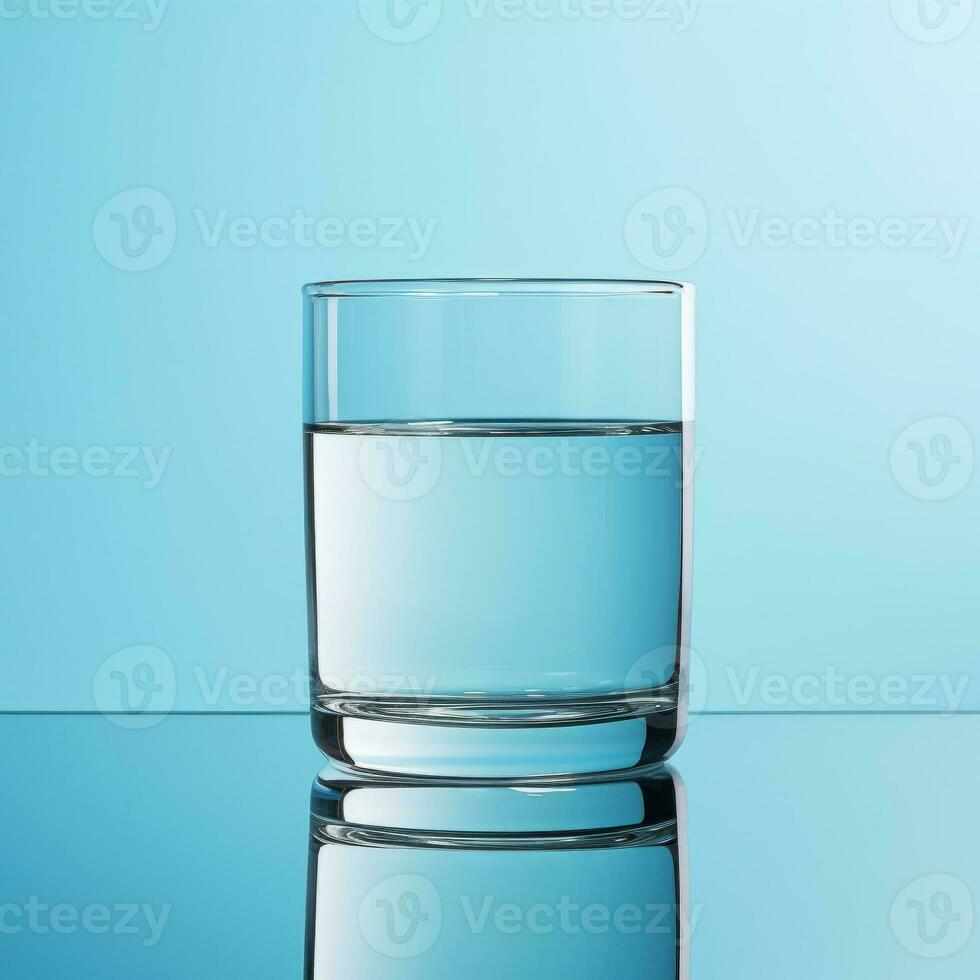 AI Generated A glass of clean drinking water on a light blue background photo