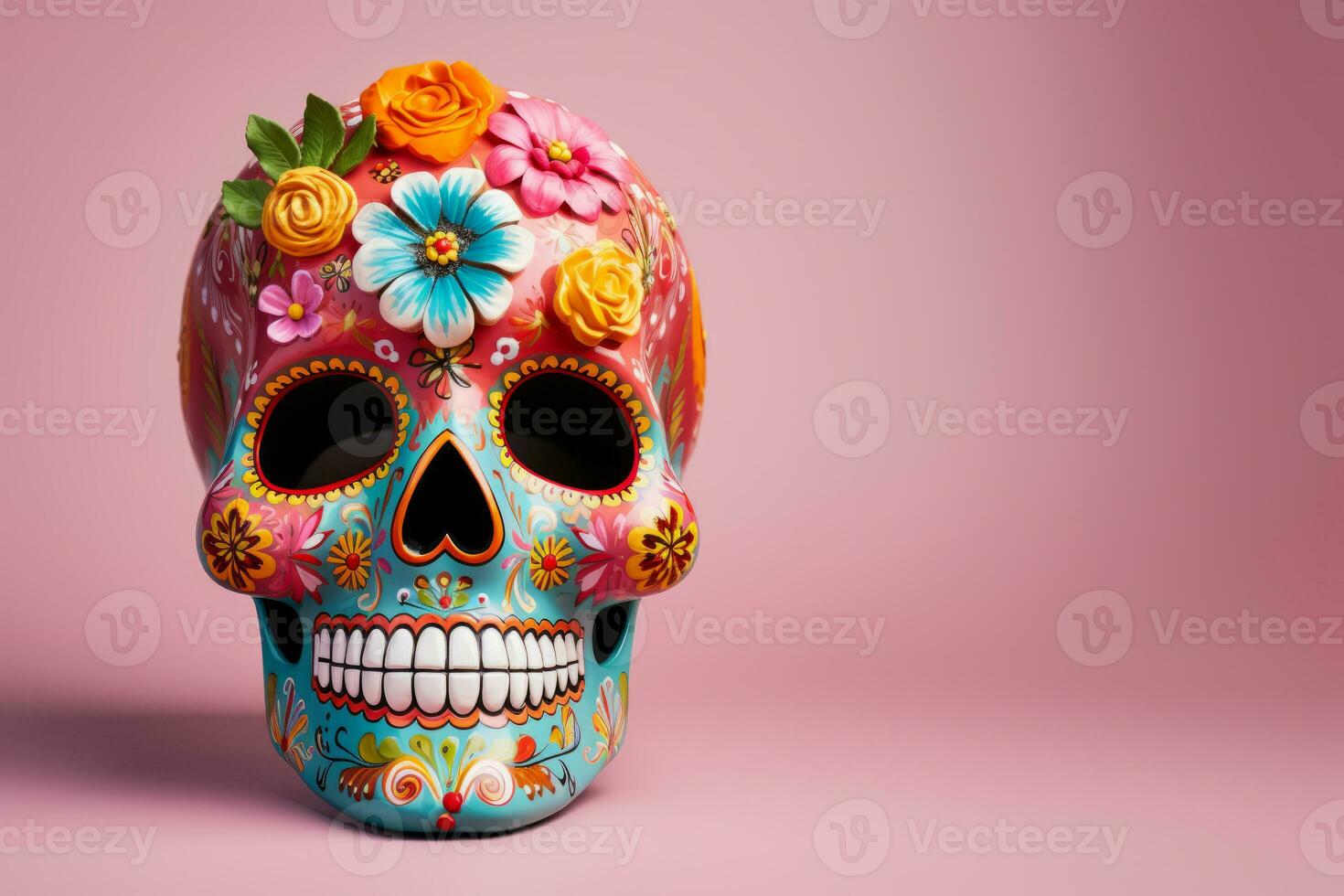 AI Generated Bright creative skull sugar loaf is made in Mexican traditions. photo