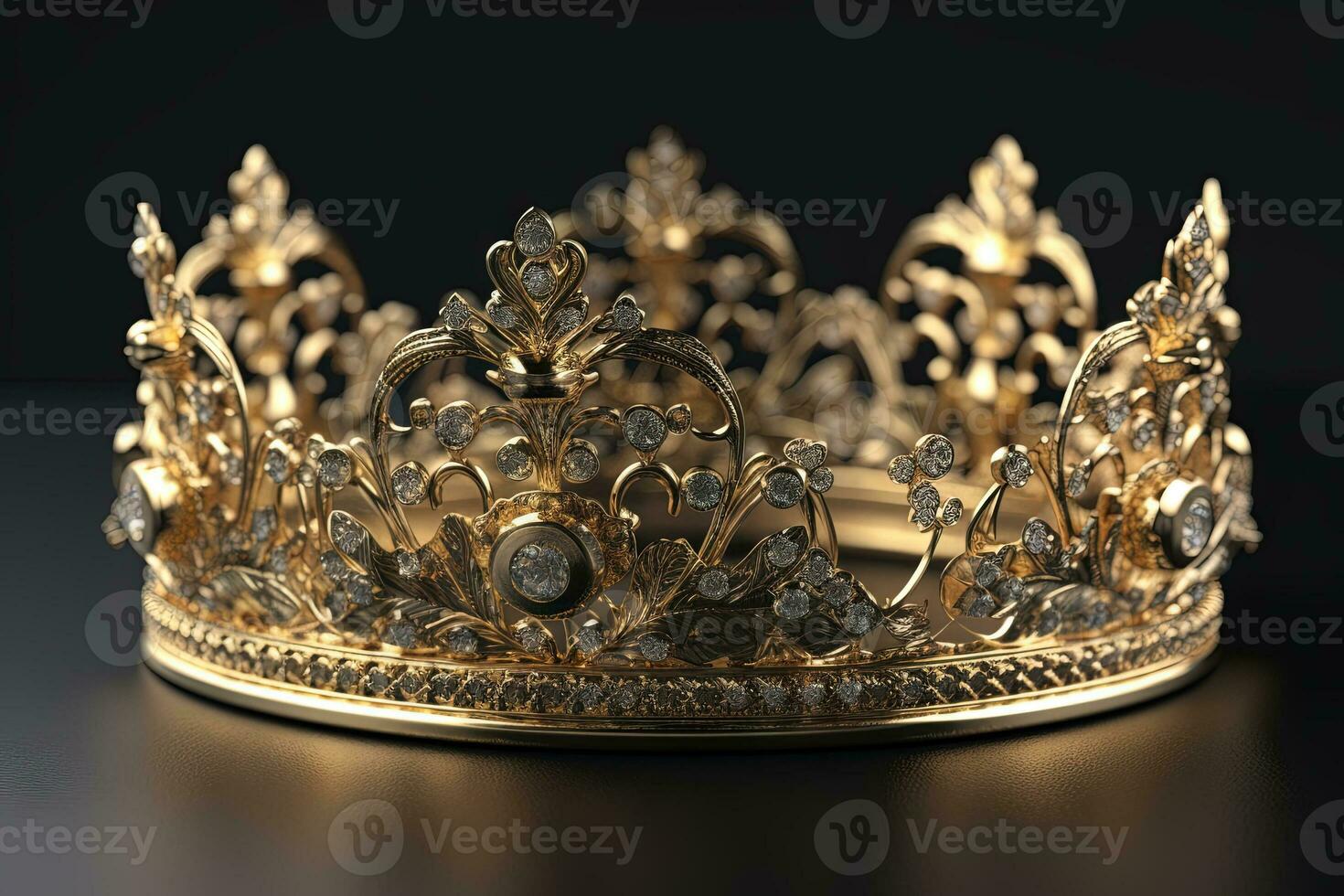 Beautuful shiny crown with medieval ornament and jeewelry. Ancient king or quenn crown. Generated AI. photo